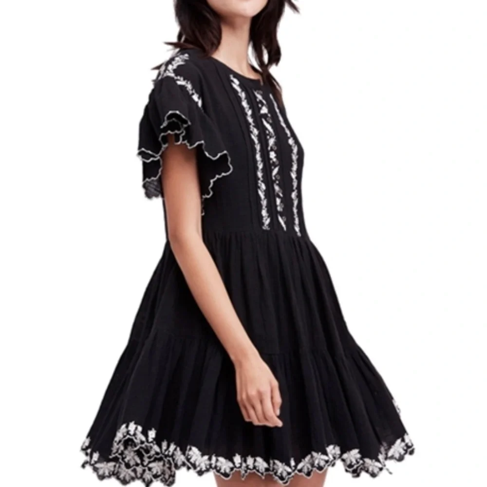 Free People Santiago Dress black white embroidered size XS